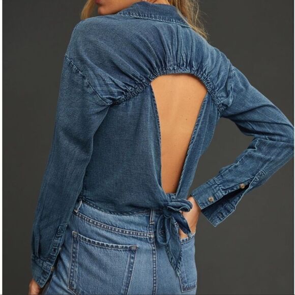 Anthropologie Pilcro Open Back Blouse | Size: Small | Color: Blue - Picture 3 of 4